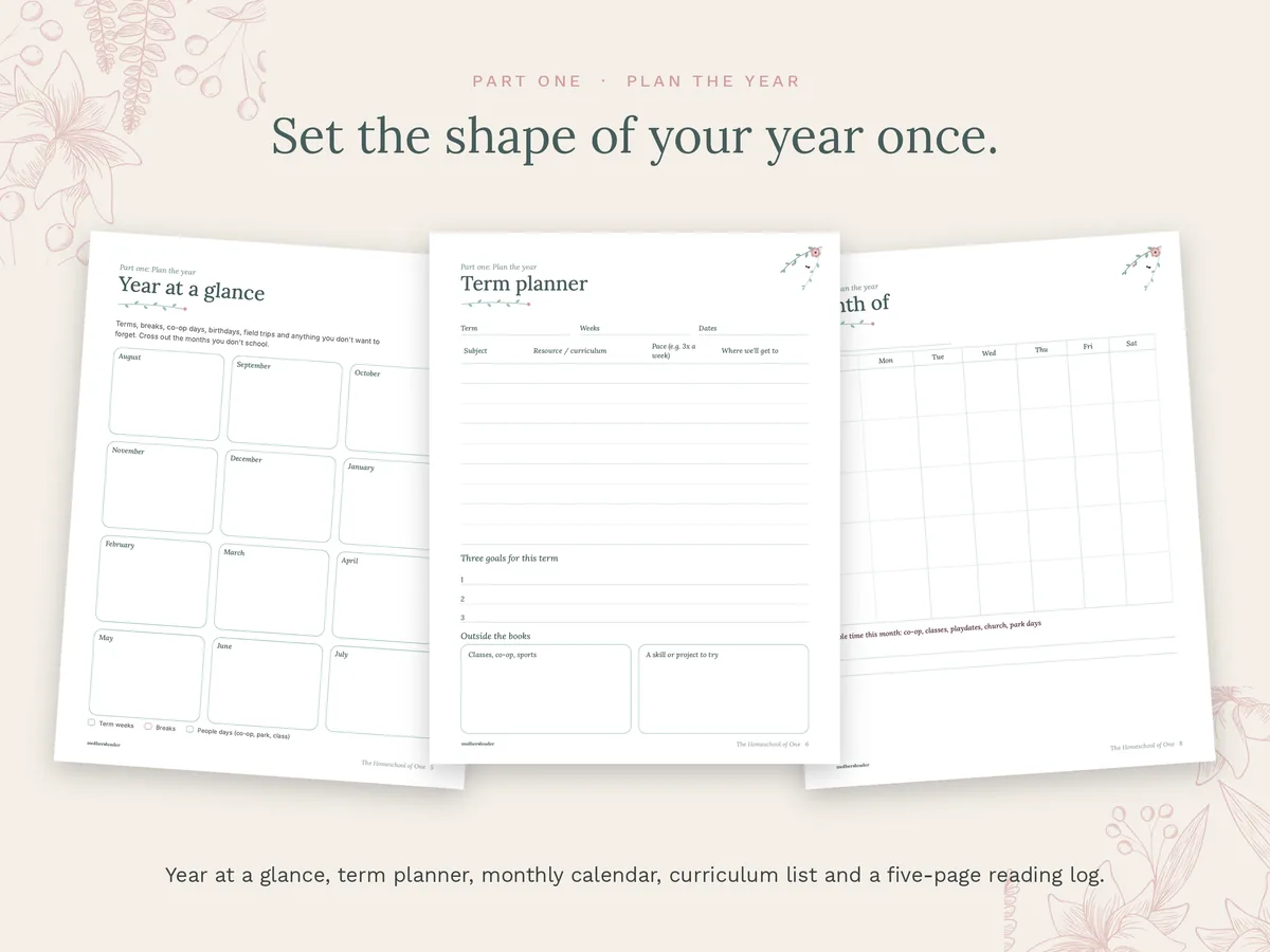 Plan the year: year at a glance, term planner and reading log